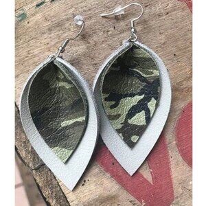 Camo Grey Leather Earrings
